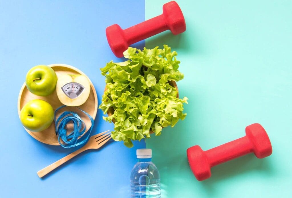 Healthy lifestyle: diet, fitness, and hydration.